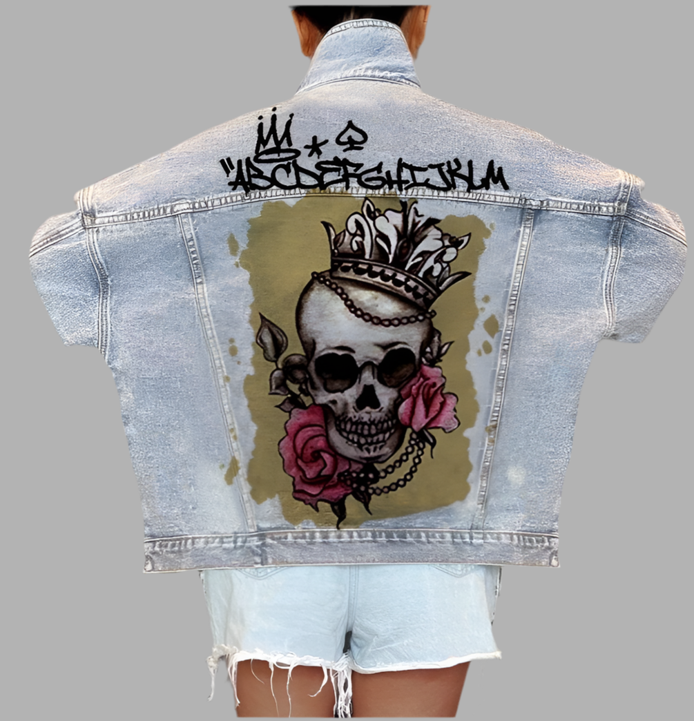 Spring Skull Pattern Women Denim Jacket Coats