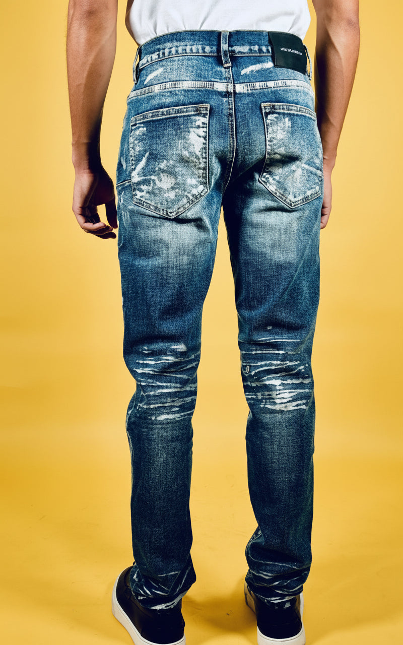 Quality Ripped Vintage Slim Jeans Blue Men Pants Distressed Denim Jeans