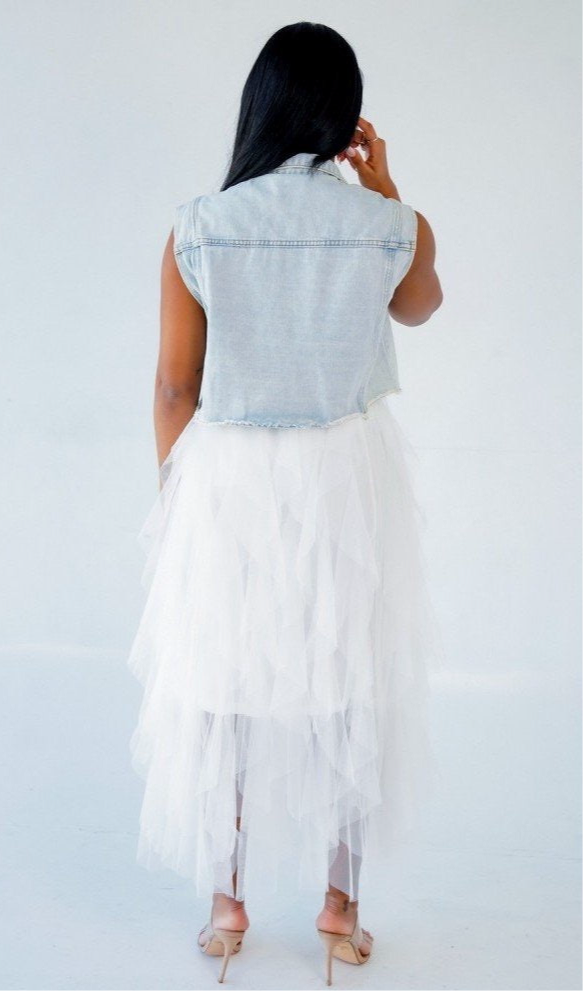Pearls Rhinestone Sleeveless Denim Jackets For Women
