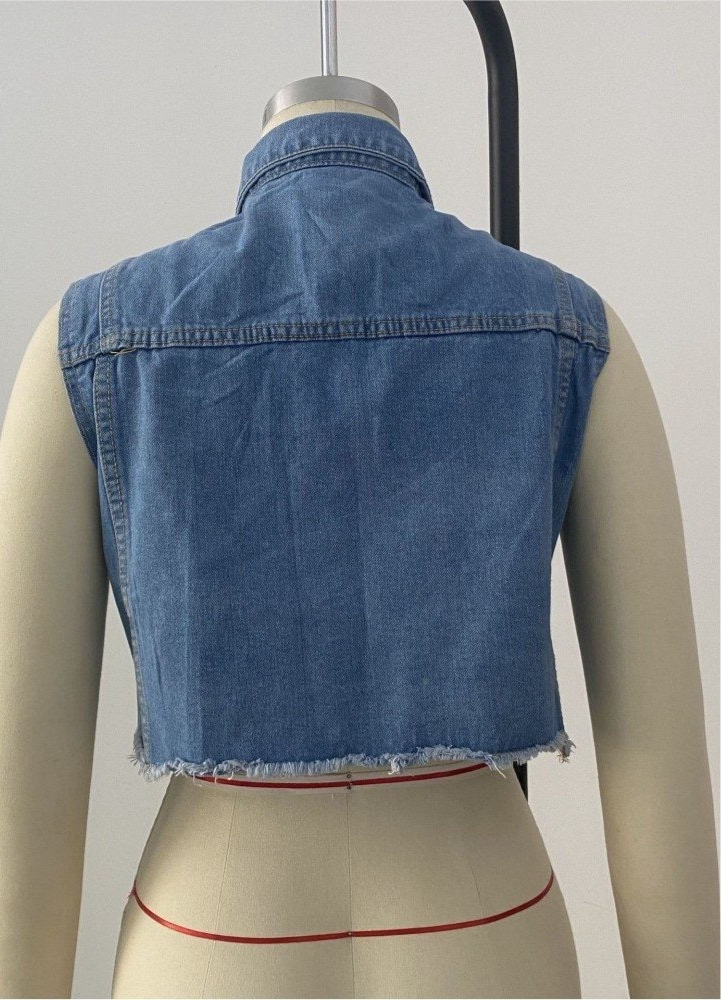 Pearls Rhinestone Sleeveless Denim Jackets For Women