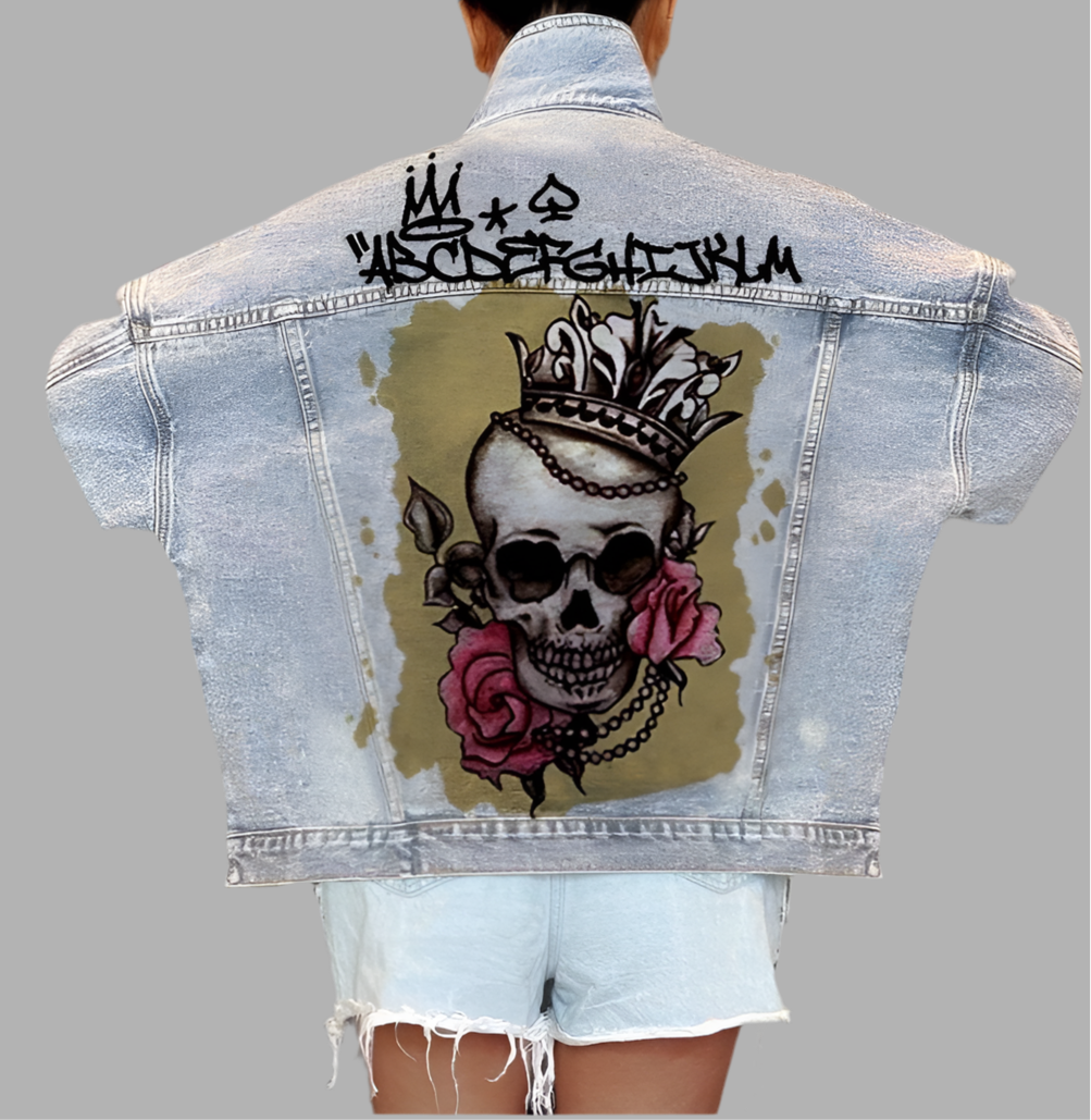 Spring Skull Pattern Women Denim Jacket Coats