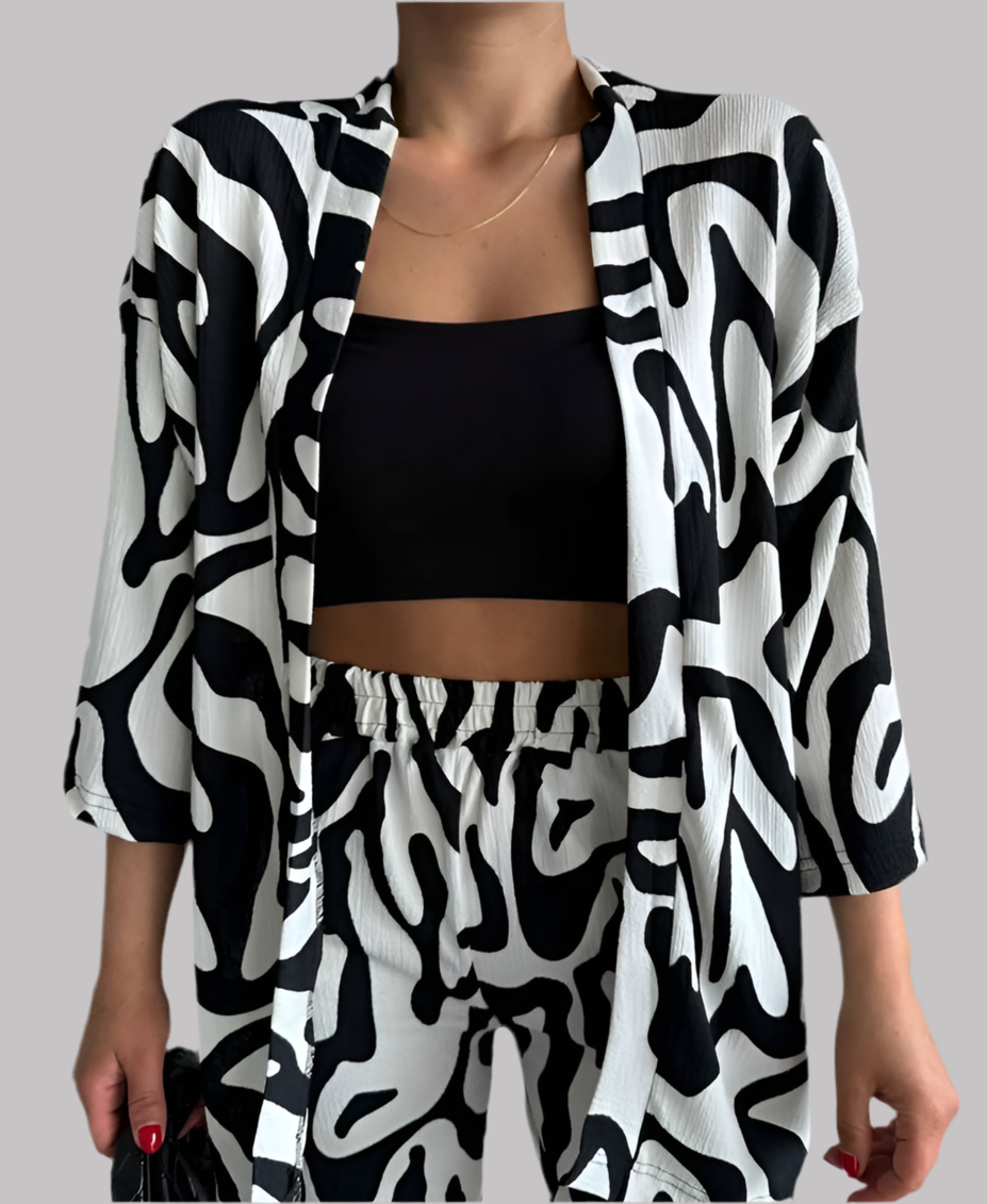 Zebra Patterned Kimono Set