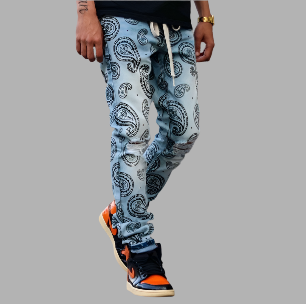 Ripped Printing Men's Denim Jeans