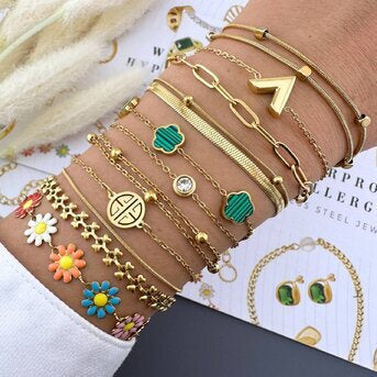 Malachite BRACELET, 18K GOLD PLATED STEEL