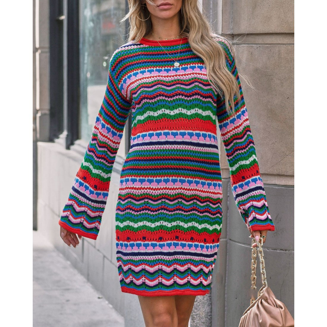 Neck Sweater Long Sleeve Dress