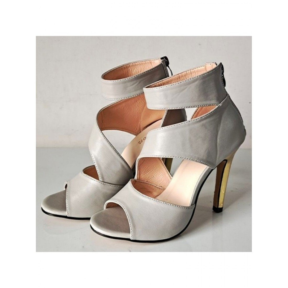 Cut Out Zipper Up Summer Heeled Sandals
