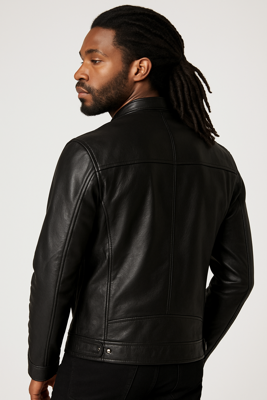 Leather Black Stand Collar Men Jackets
