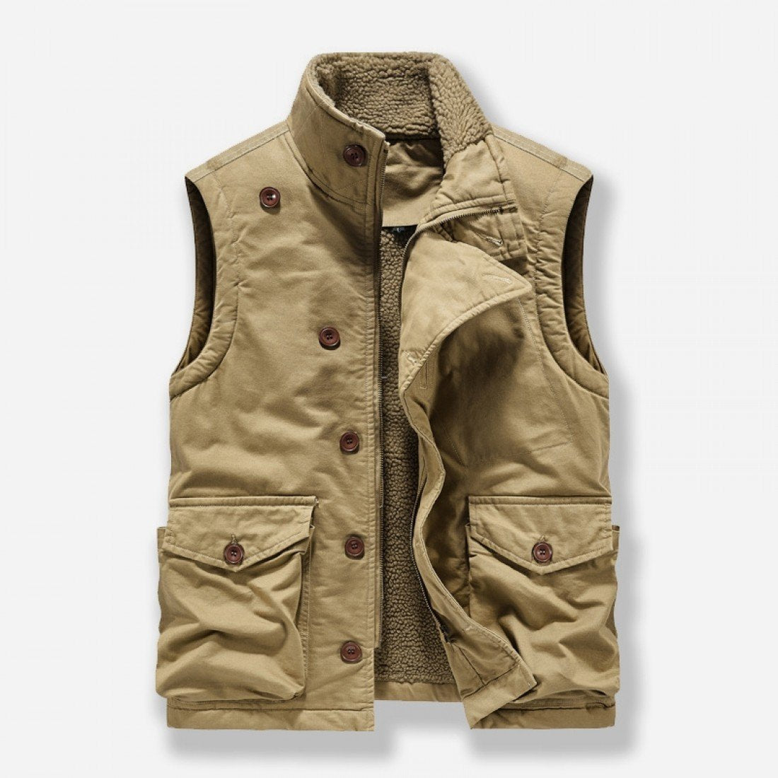 Casual Pure Color Plush Men's Cotton Jacket