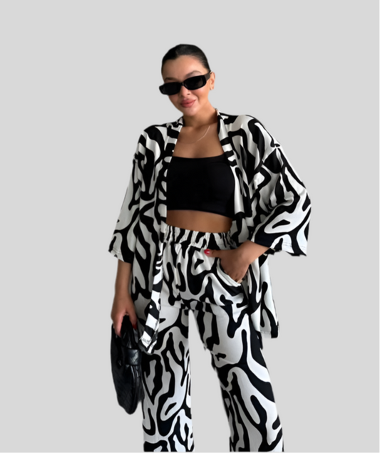 Zebra Patterned Kimono Set