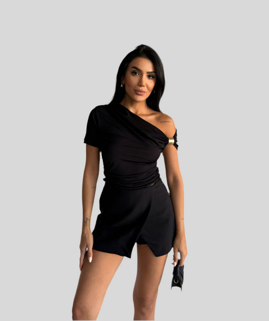Black Sexy Elegant One Shoulder Neck Blouse