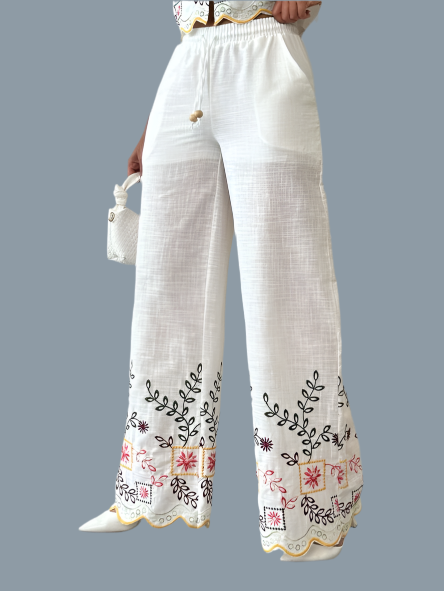 Embroidered White Pants