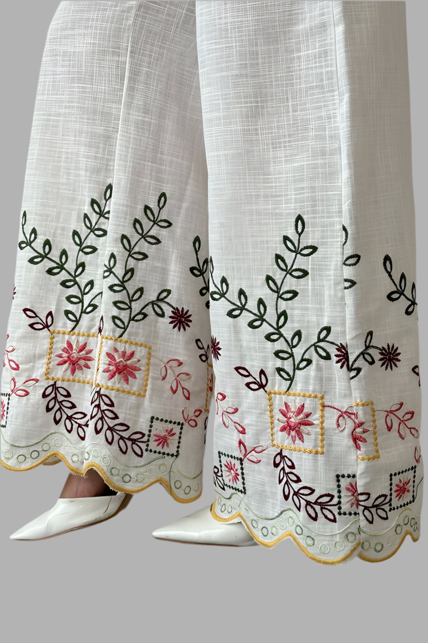 Embroidered White Pants