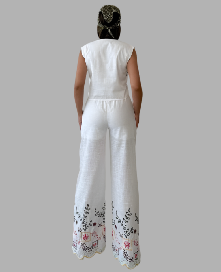 Embroidered White Pants