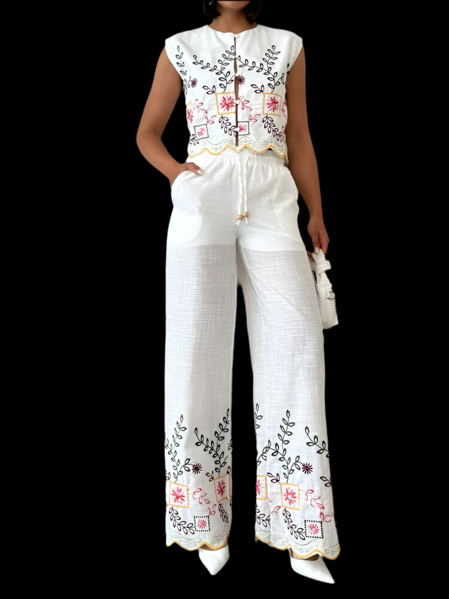 Embroidered White Pants