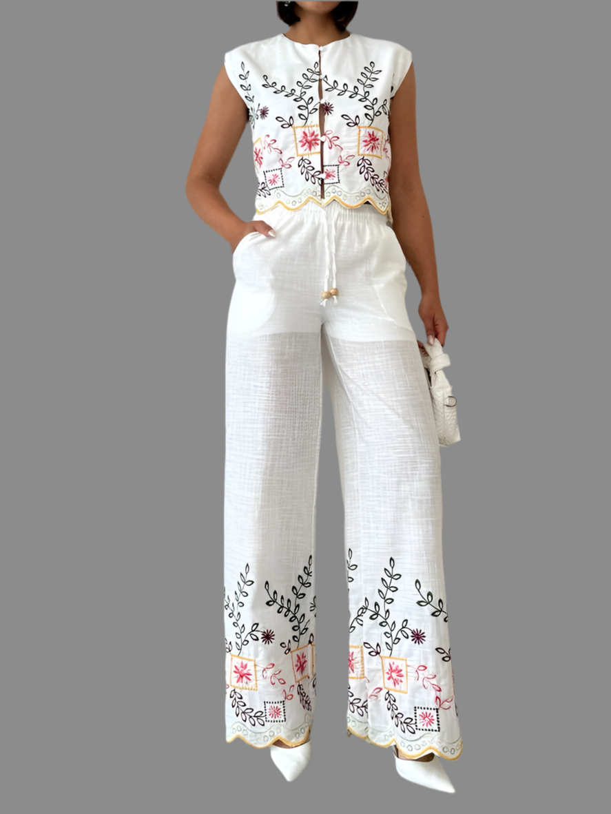 Embroidered White Pants