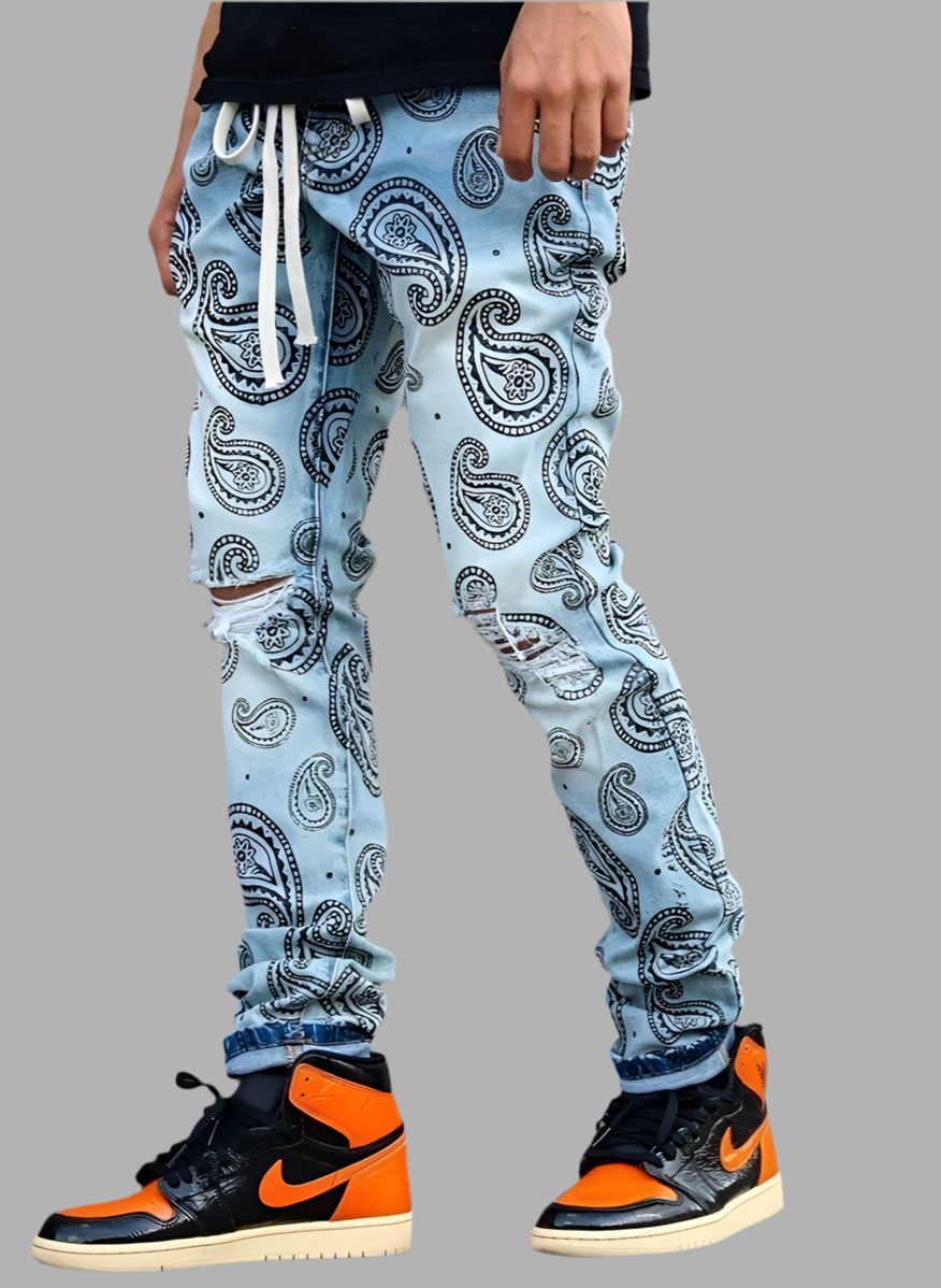 Ripped Printing Men's Denim Jeans