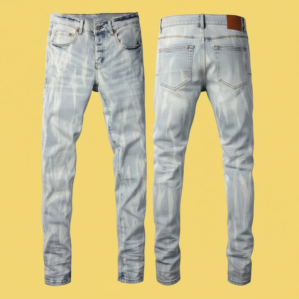 Quality Ripped Vintage Slim Jeans Blue Men Pants Distressed Denim Jeans