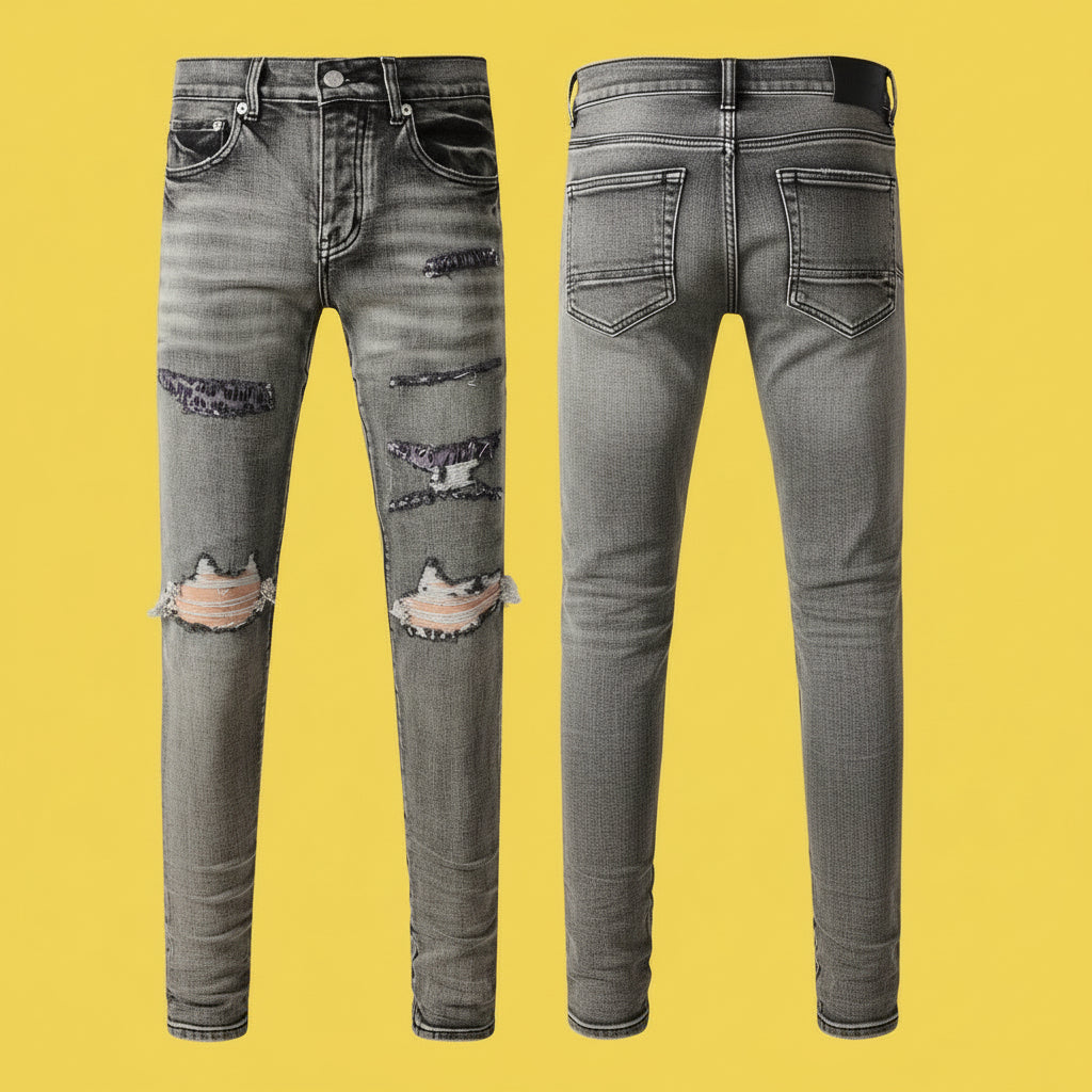 Quality Ripped Vintage Slim Jeans Blue Men Pants Distressed Denim Jeans