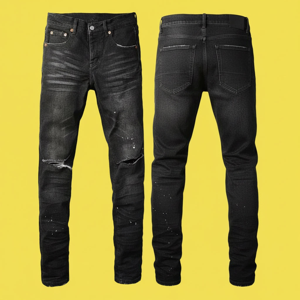Quality Ripped Vintage Slim Jeans Blue Men Pants Distressed Denim Jeans