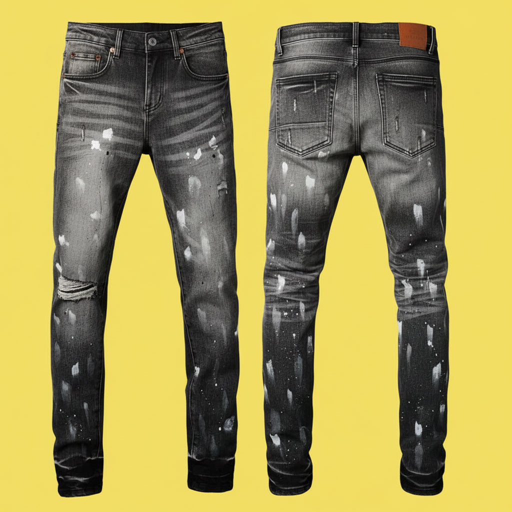 Quality Ripped Vintage Slim Jeans Blue Men Pants Distressed Denim Jeans