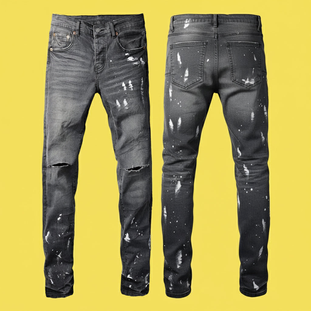 Quality Ripped Vintage Slim Jeans Blue Men Pants Distressed Denim Jeans