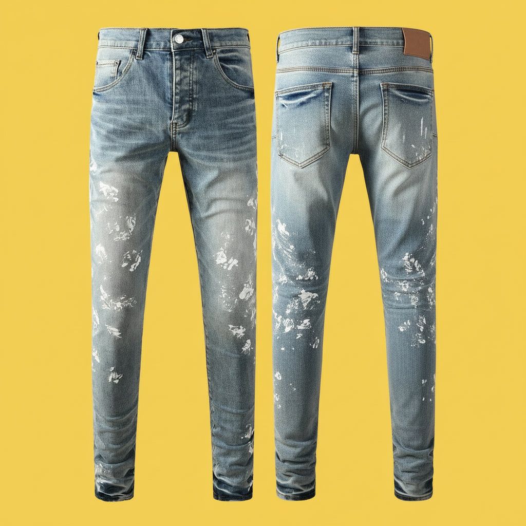 Quality Ripped Vintage Slim Jeans Blue Men Pants Distressed Denim Jeans