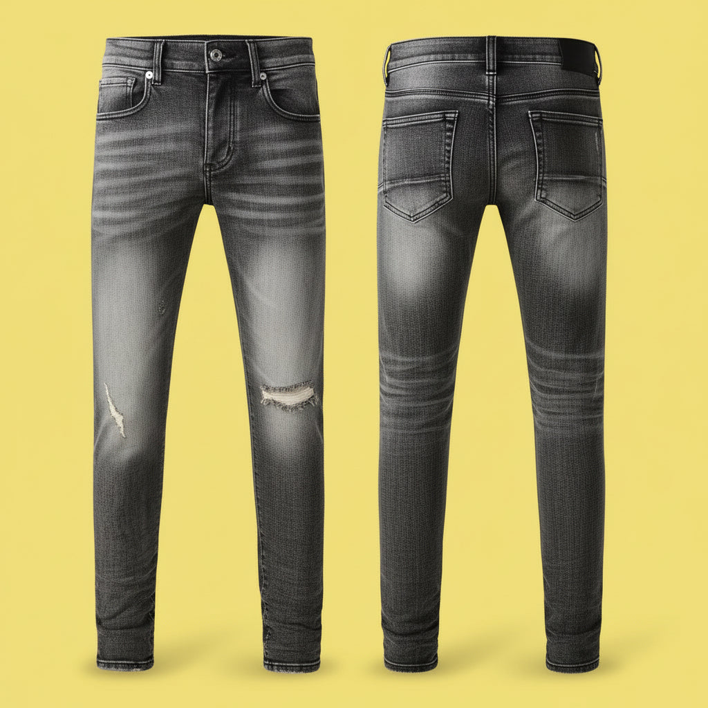 Quality Ripped Vintage Slim Jeans Blue Men Pants Distressed Denim Jeans