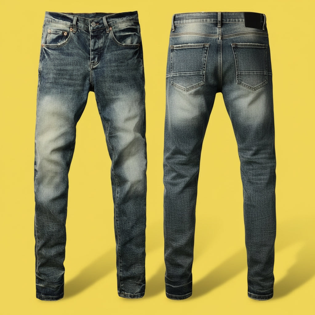 Quality Ripped Vintage Slim Jeans Blue Men Pants Distressed Denim Jeans