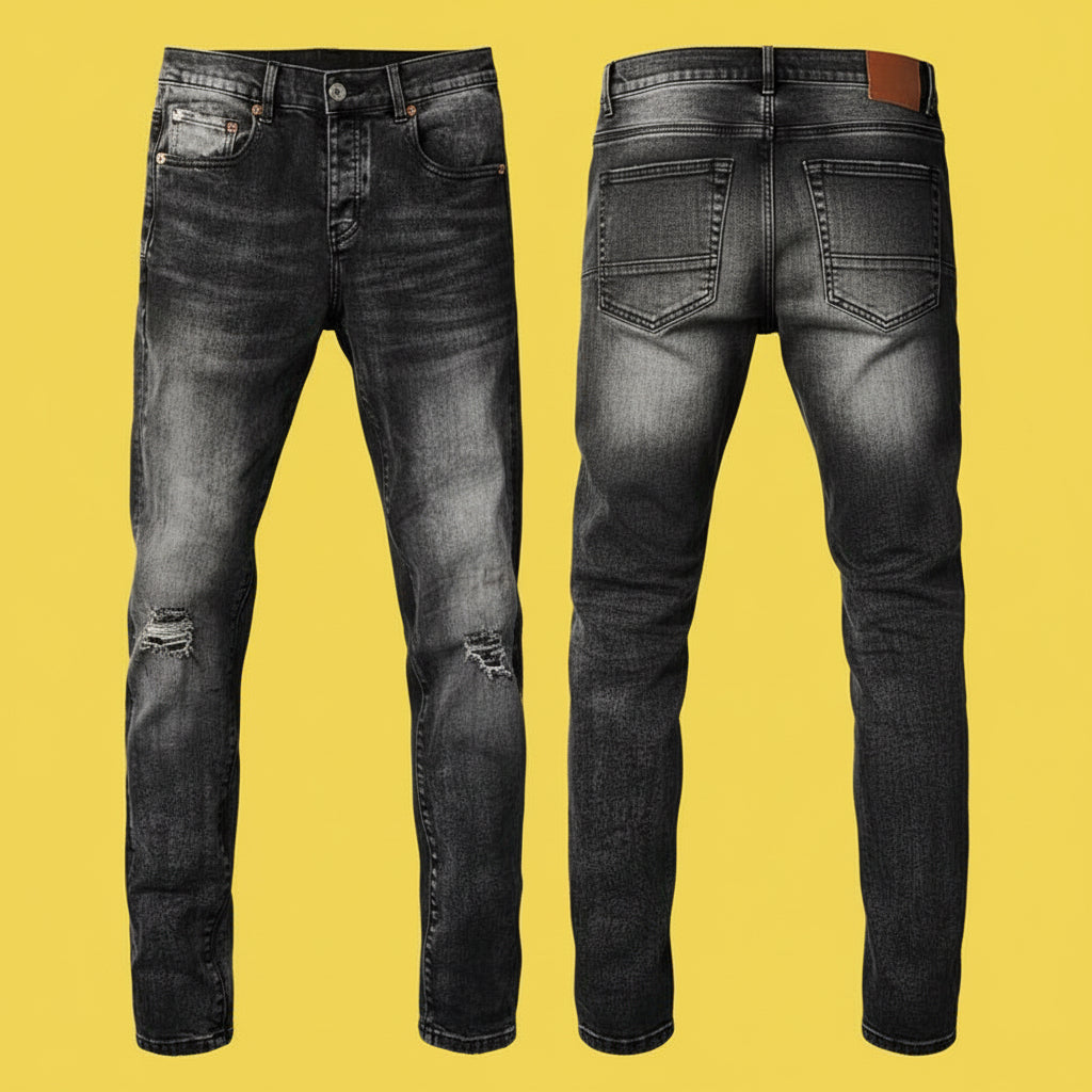 Quality Ripped Vintage Slim Jeans Blue Men Pants Distressed Denim Jeans