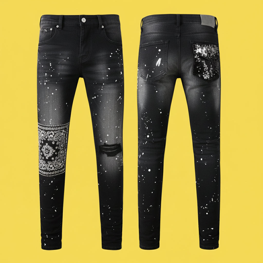 Quality Ripped Vintage Slim Jeans Blue Men Pants Distressed Denim Jeans