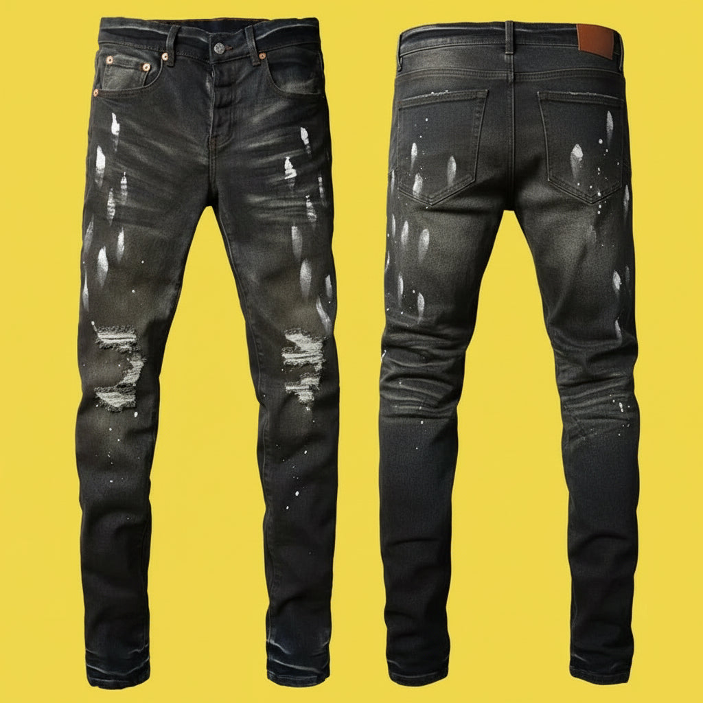 Quality Ripped Vintage Slim Jeans Blue Men Pants Distressed Denim Jeans