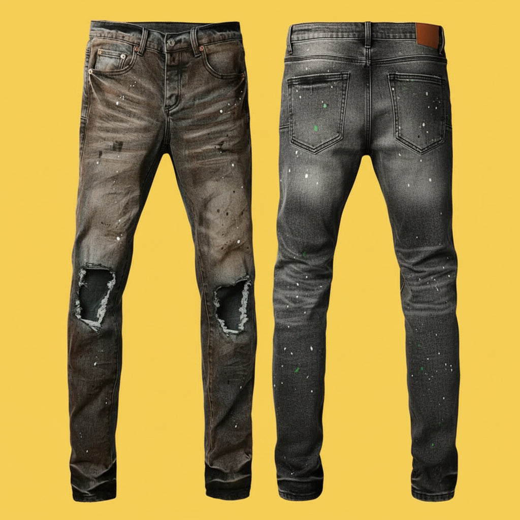 Quality Ripped Vintage Slim Jeans Blue Men Pants Distressed Denim Jeans