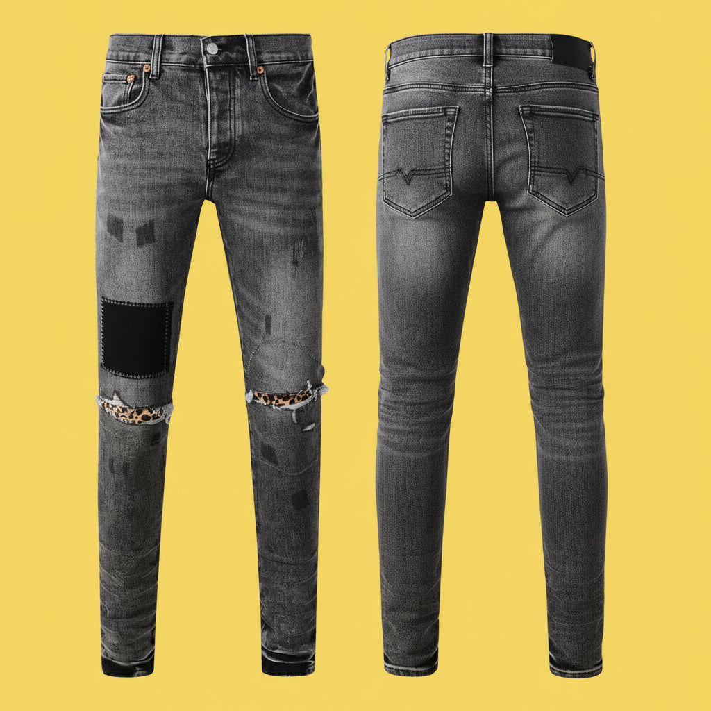 Quality Ripped Vintage Slim Jeans Blue Men Pants Distressed Denim Jeans