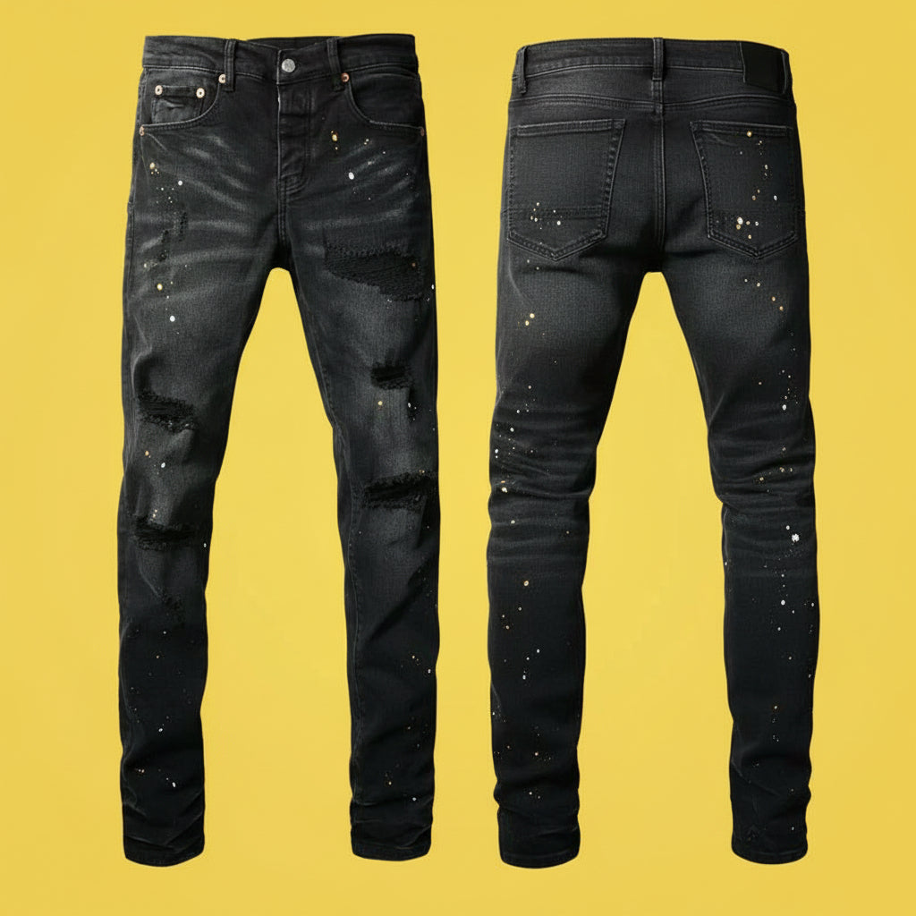 Quality Ripped Vintage Slim Jeans Blue Men Pants Distressed Denim Jeans