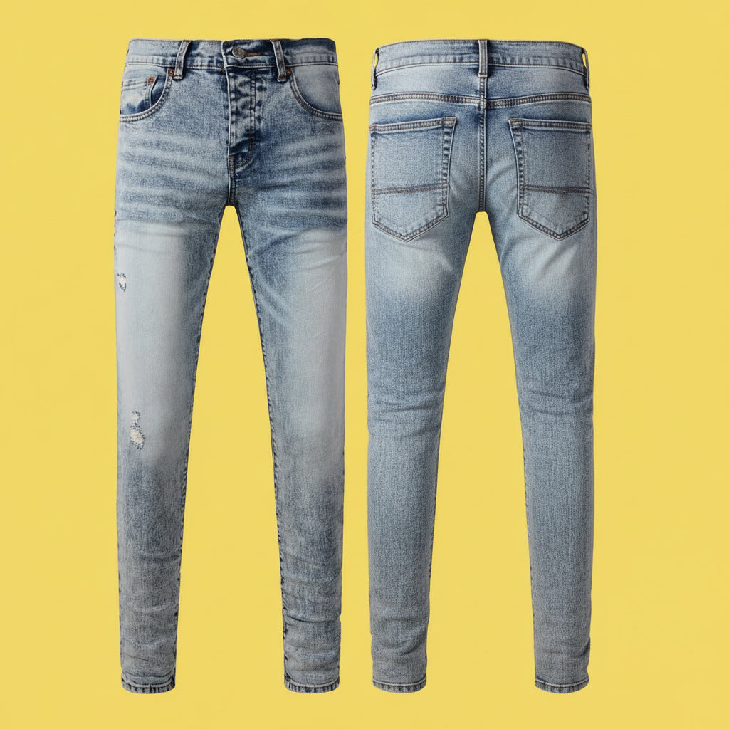 Quality Ripped Vintage Slim Jeans Blue Men Pants Distressed Denim Jeans