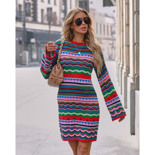 Neck Sweater Long Sleeve Dress