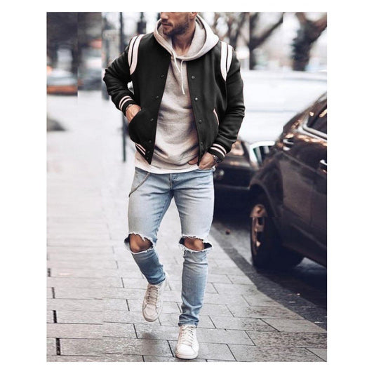Striped Men's Long Sleeve Baseball Jacket