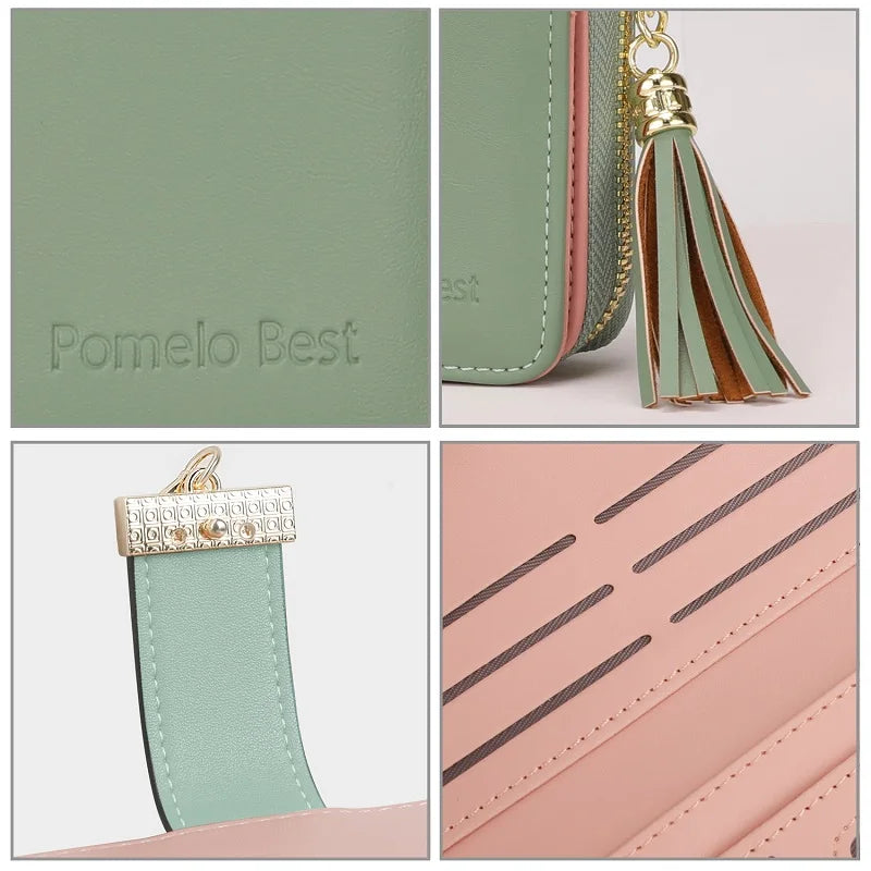 Women Pomelo RFID Genuine Leather arge Capacity ZipTravel Purse Wristlet