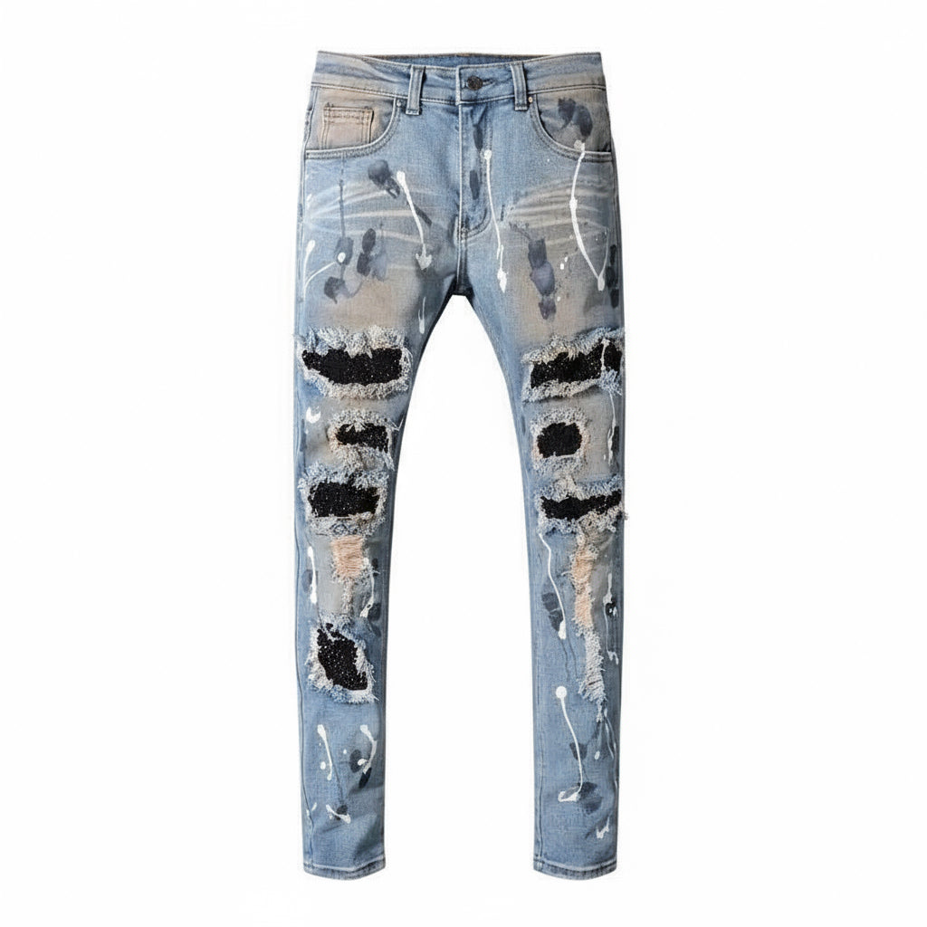 2022 Hot Drilling Men Jeans Stretch Retro skinny Rhinstone Denim Jeans Pant Men