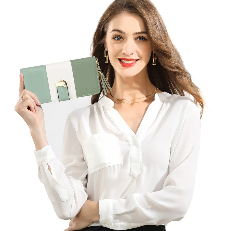 Women Pomelo RFID Genuine Leather arge Capacity ZipTravel Purse Wristlet