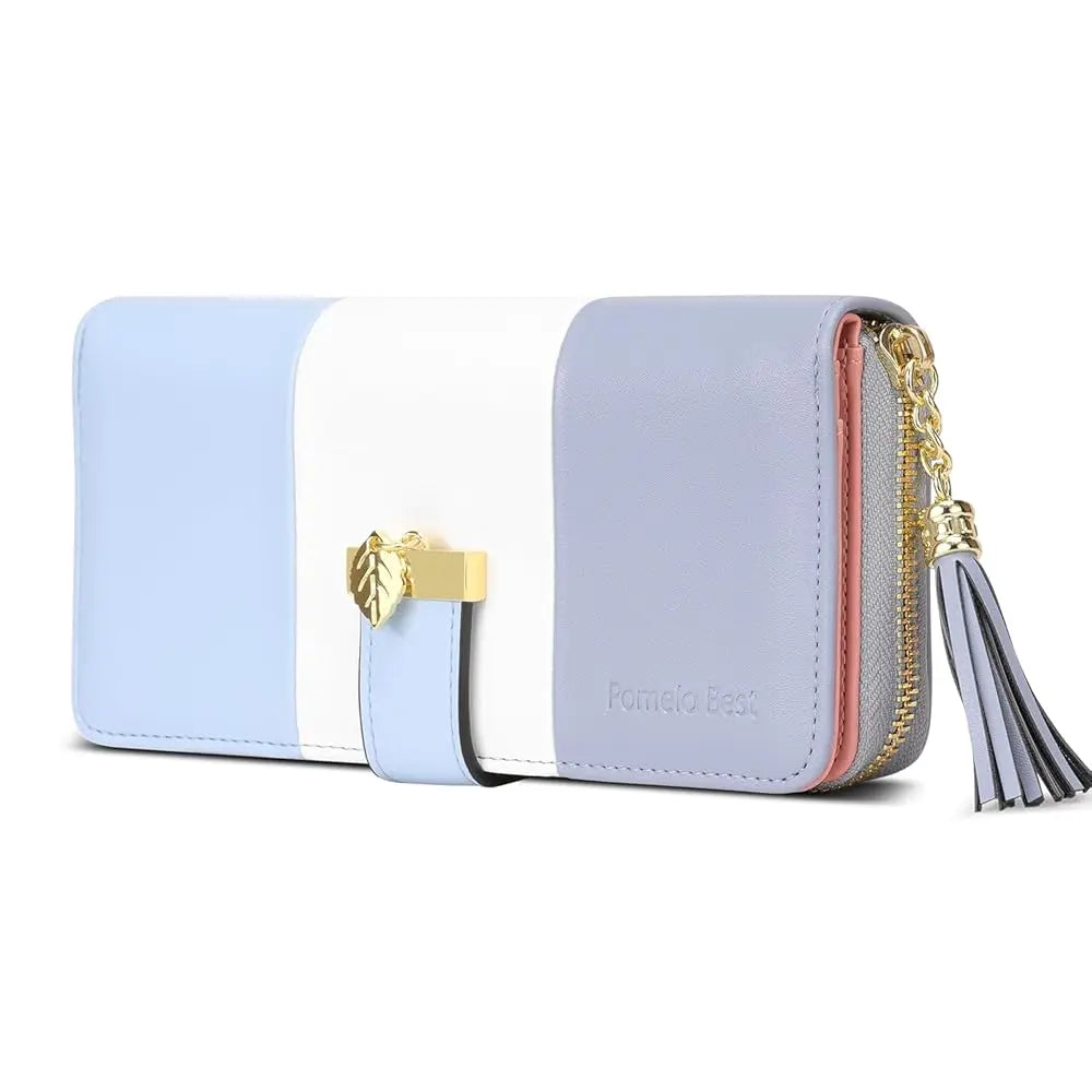 Women Pomelo RFID Genuine Leather arge Capacity ZipTravel Purse Wristlet