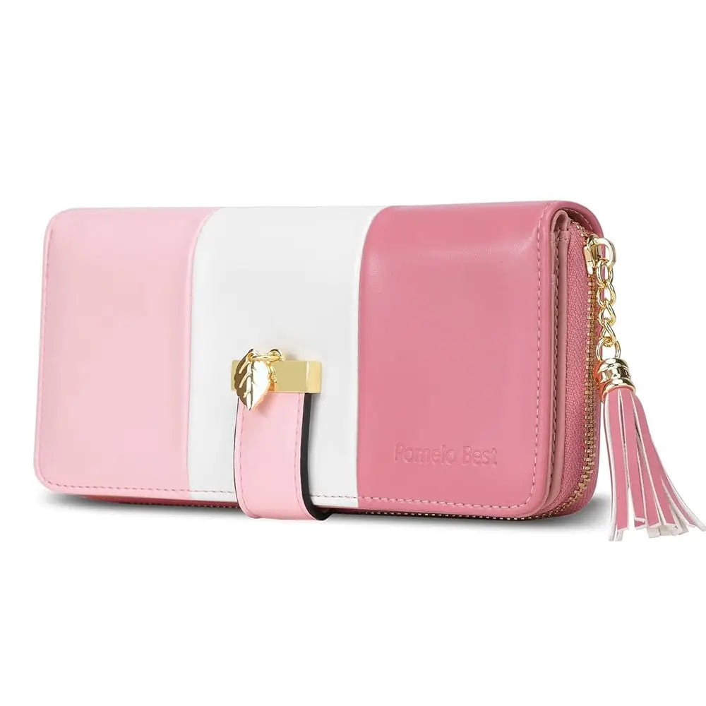 Women Pomelo RFID Genuine Leather arge Capacity ZipTravel Purse Wristlet