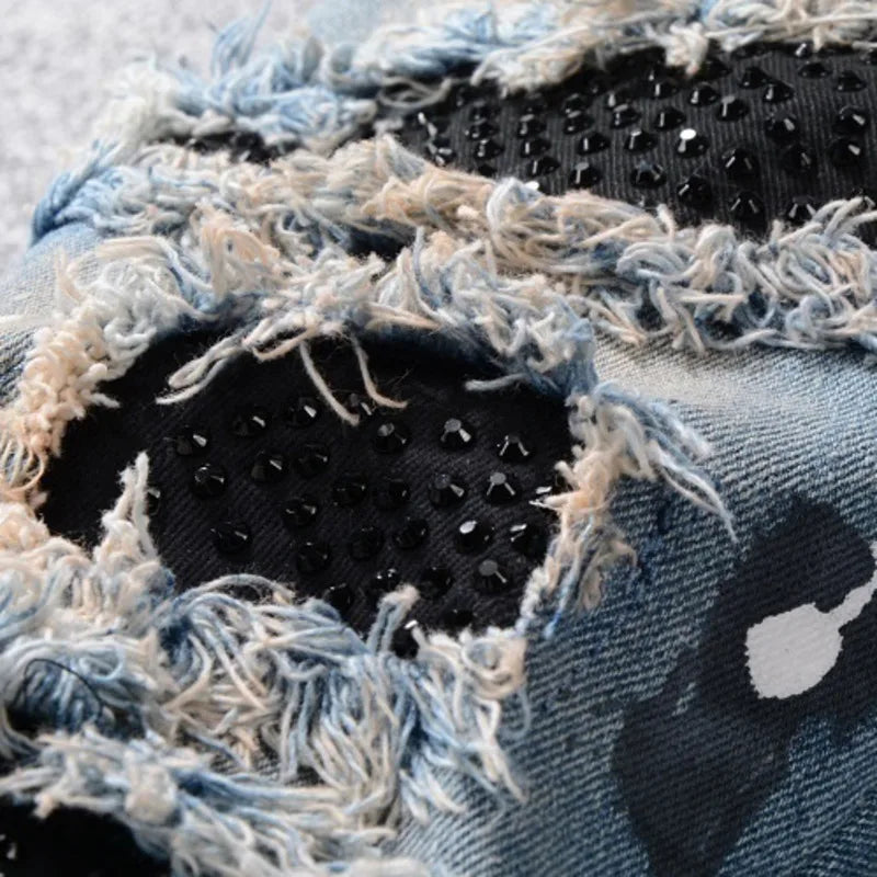 2022 Hot Drilling Men Jeans Stretch Retro skinny Rhinstone Denim Jeans Pant Men