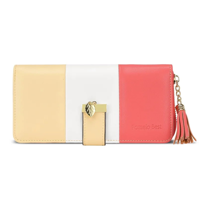 Women Pomelo RFID Genuine Leather arge Capacity ZipTravel Purse Wristlet