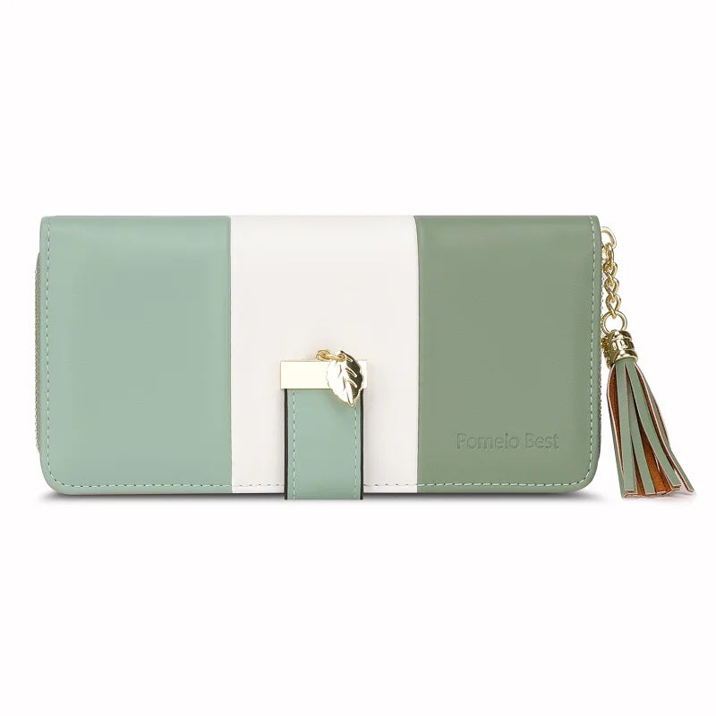 Women Pomelo RFID Genuine Leather arge Capacity ZipTravel Purse Wristlet