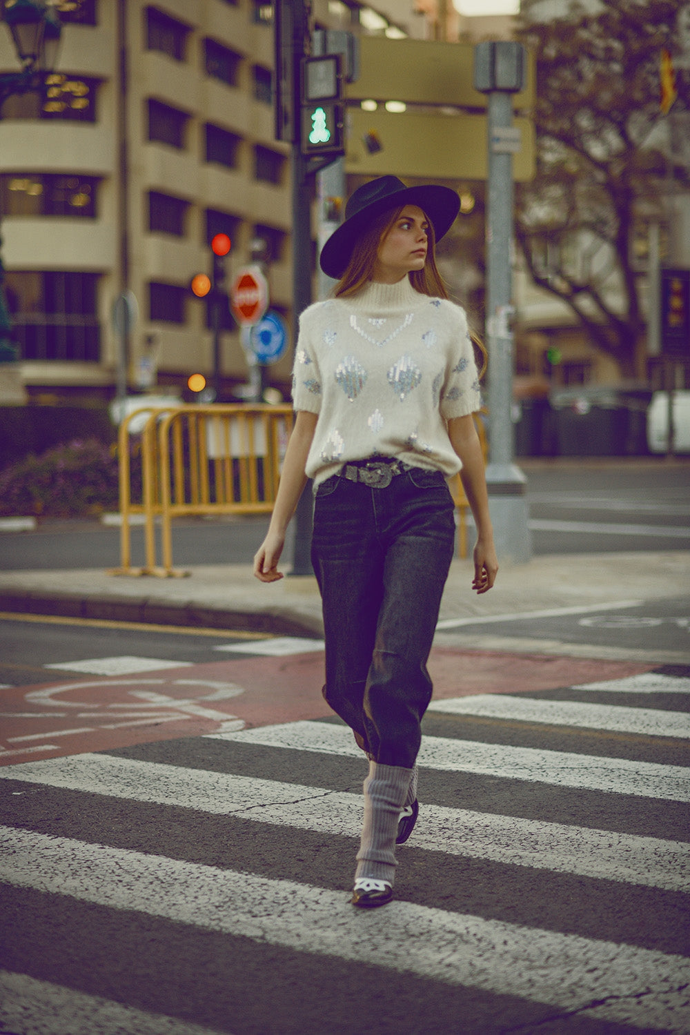 Cream Short Sleeve Sweater With Sequin Embellishment