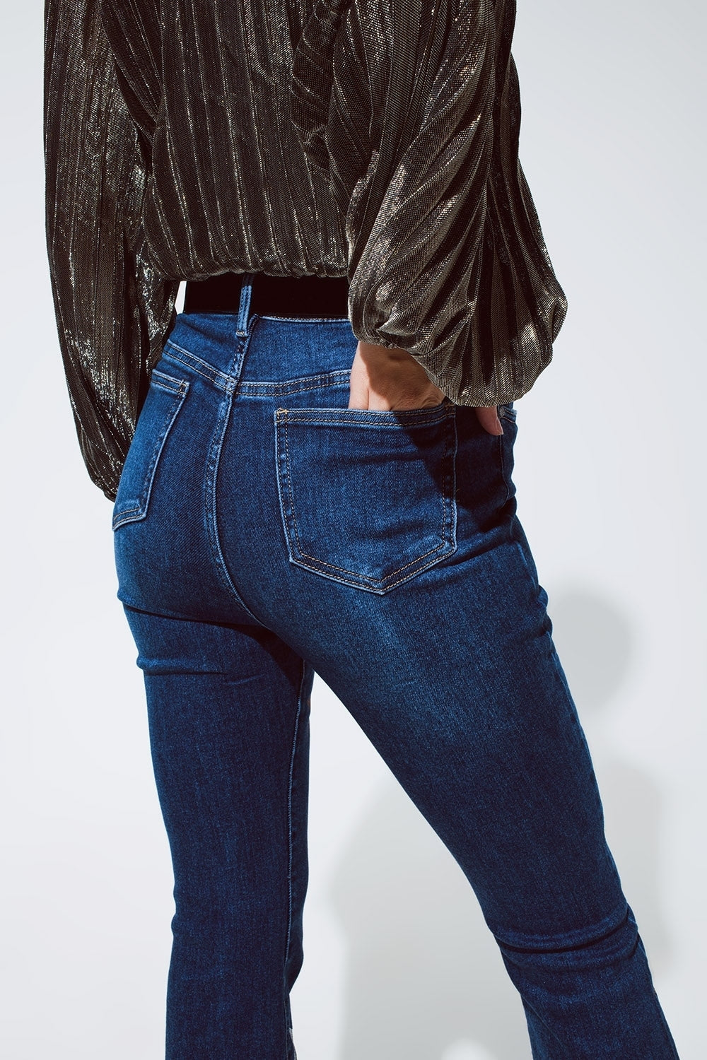 Flared Women Jeans With Shiny Stars Detail in Blue