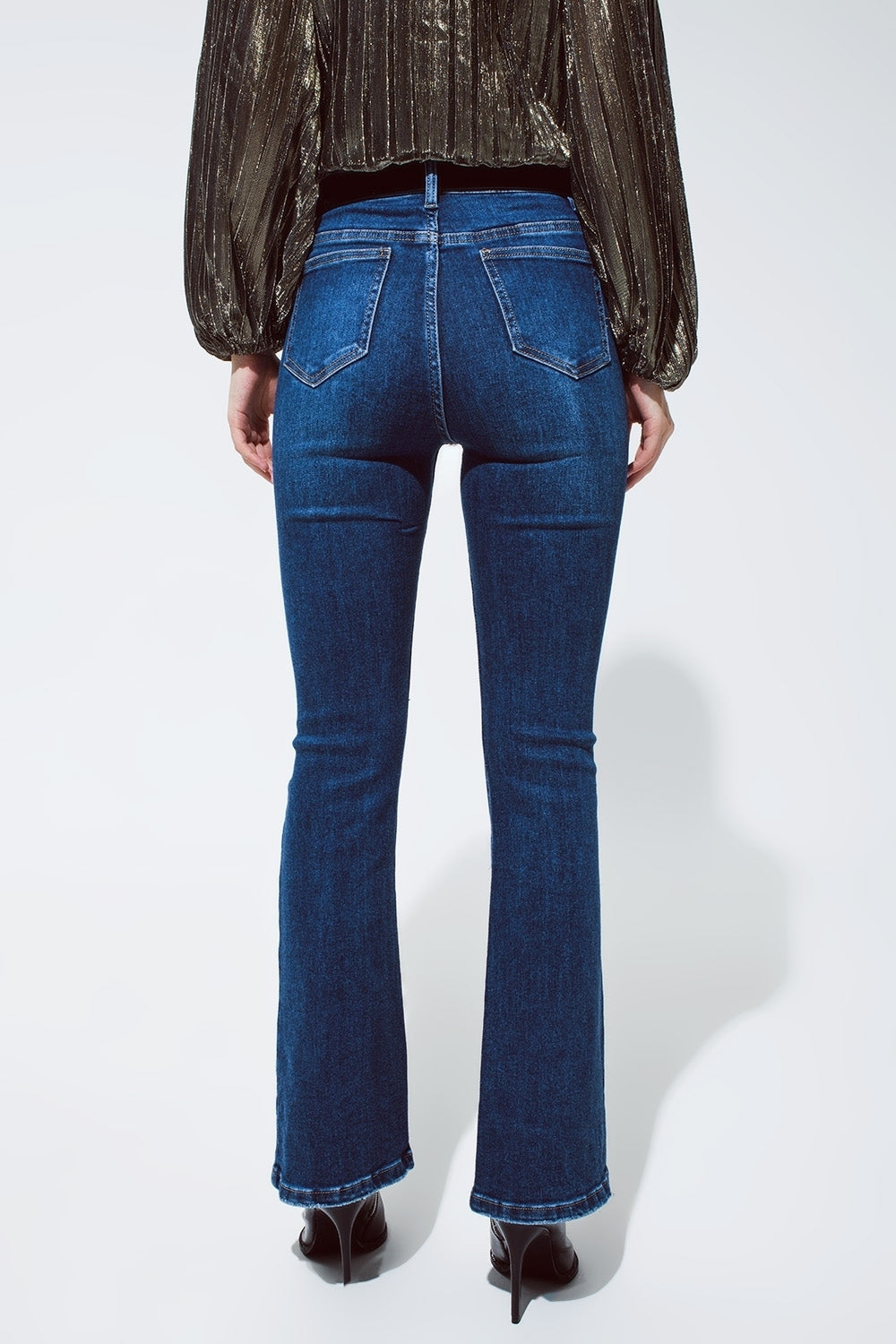 Flared Women Jeans With Shiny Stars Detail in Blue