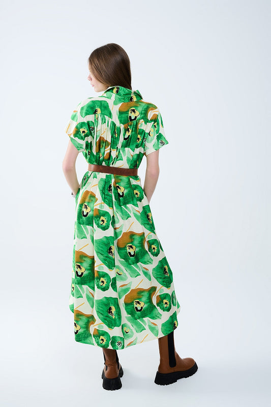 Floral Bliss Dress in Green and Warm Hues