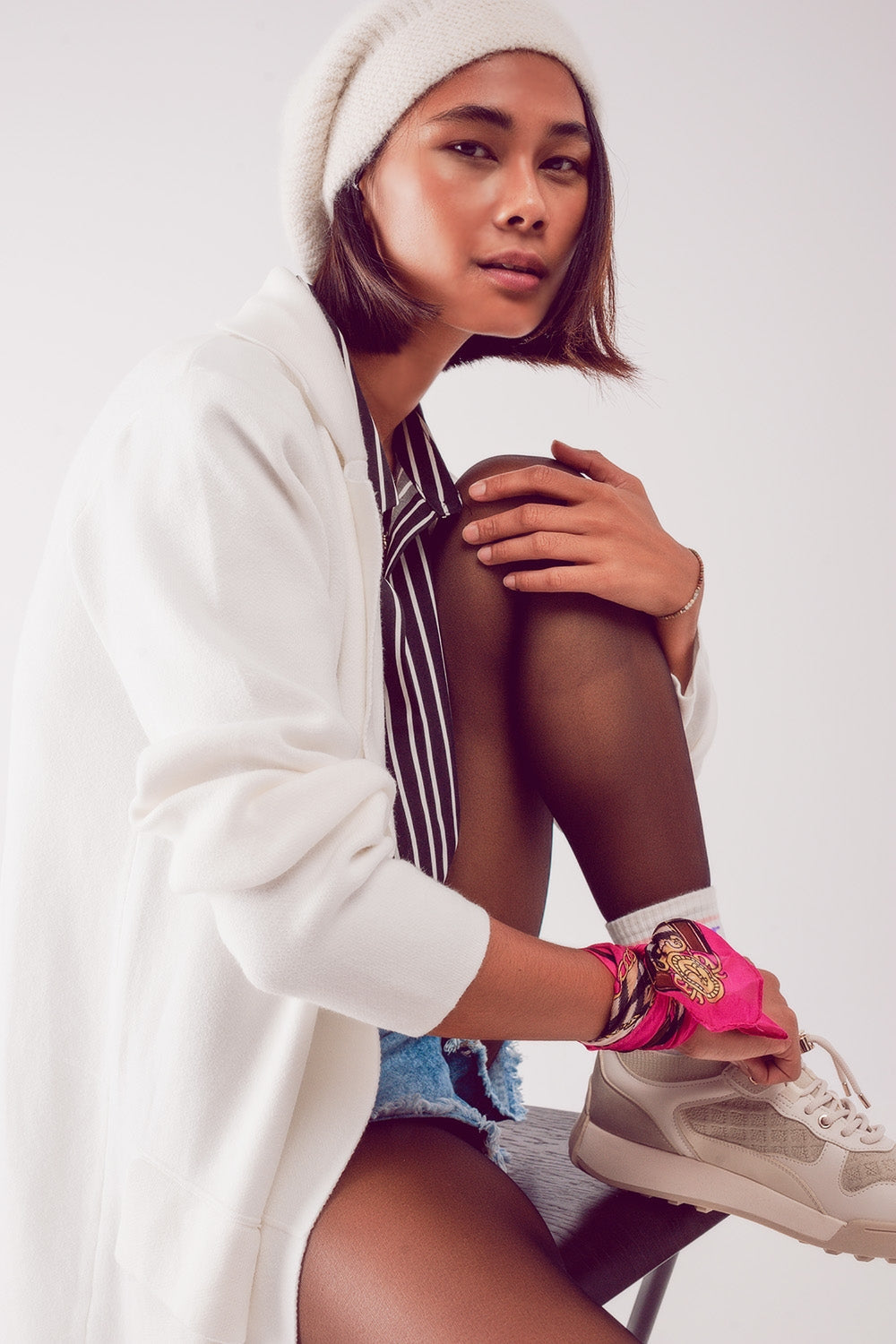 Oversized Collar Maxi Cardigan in Cream